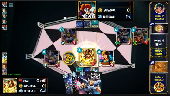 Tela de partida do Guerra Santa Card Game